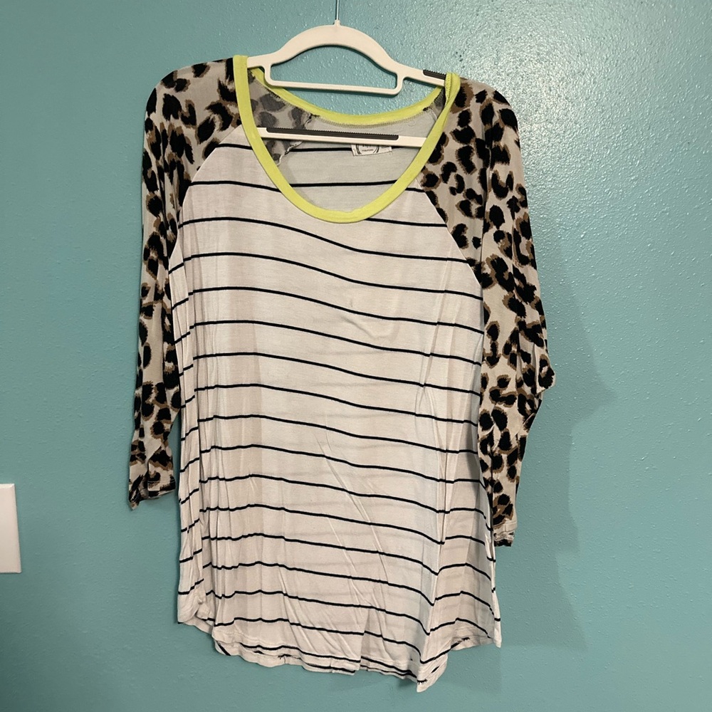 Maurices Leopard and Stripe Long Sleeve Top